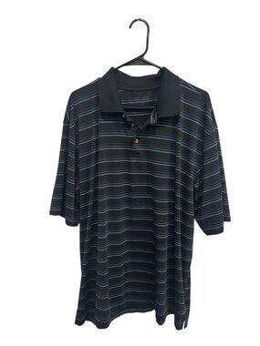 Mountain Pro XXL Mens Black Striped Polo Shirt Polyester Spandex Retro Sports